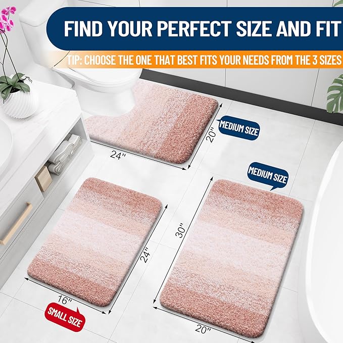 OLANLY Bathroom Rug Set 2 Piece, Soft Absorbent Microfiber Bath Rug Set, Non-Slip, Machine Wash Dry, Plush Shaggy Bath Mats for Bathroom (30"x20"+24"x16", Peach)