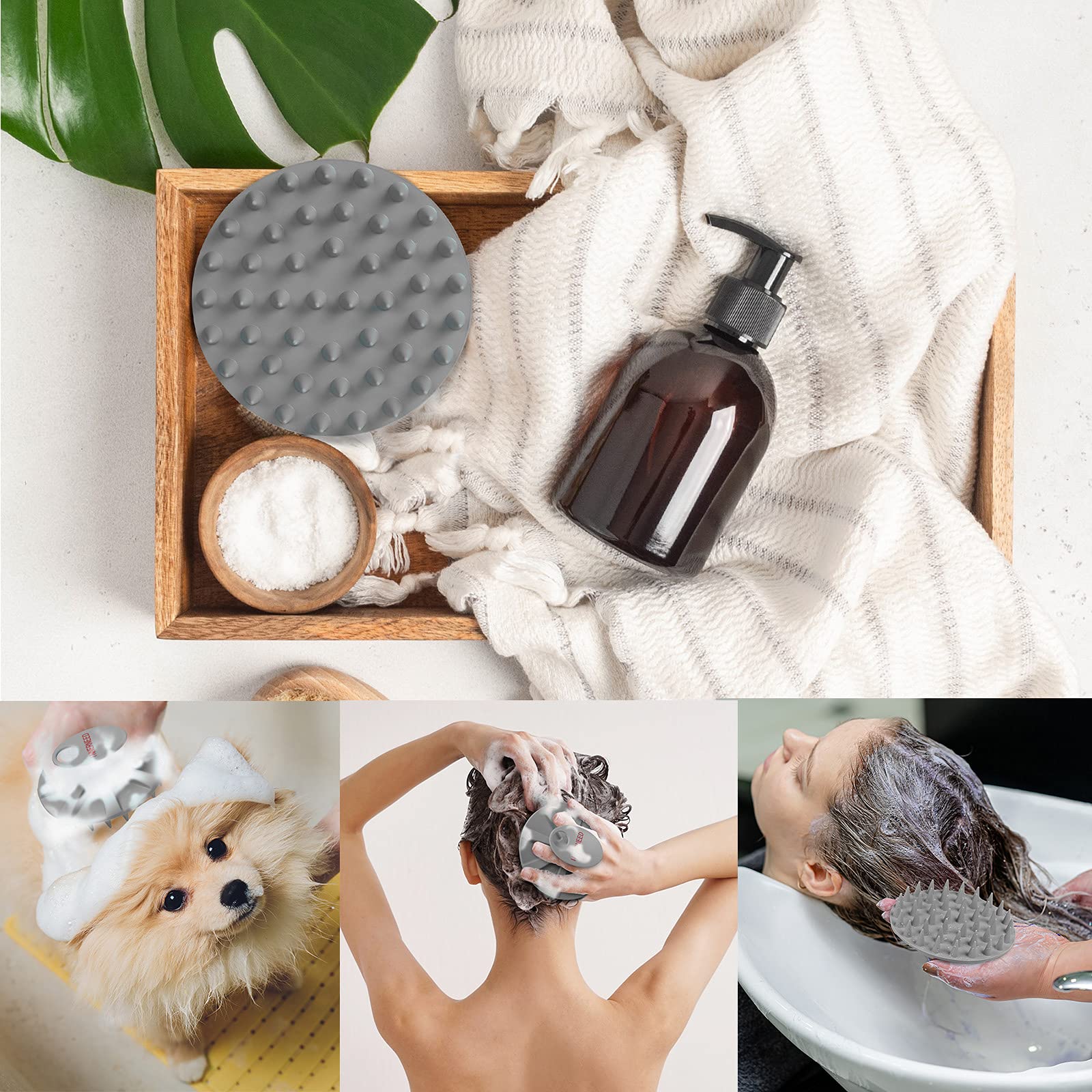 One-piece Silicone Scalp Massager Shampoo Brush Hair Wash Scrubber, Gray