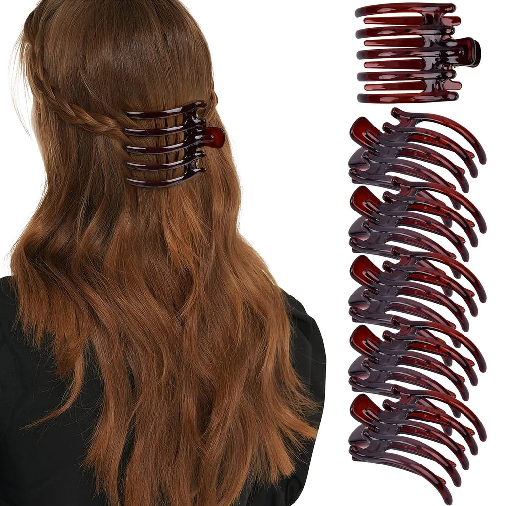 Big Hair Claw Clips 6 Pcs Flat Hair Banana Barrettes Nonslip Large Hair Clip for Women and Girls Thin Hair Strong Hold Brown Hair Clips