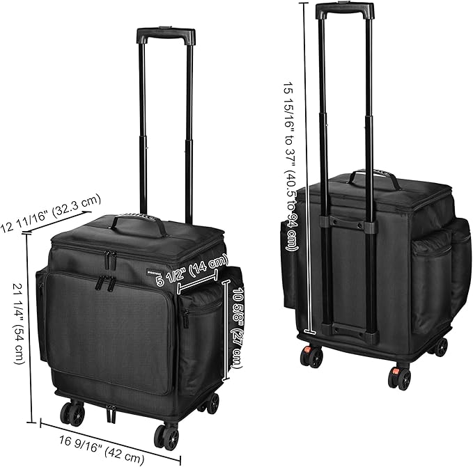 BYOOTIQUE Rolling Makeup Train Case Soft Sided Travel Cosmetic Organizer Storage 1680D Nylon Fabric Trolley Suitcase Mobile Barber Station, Black