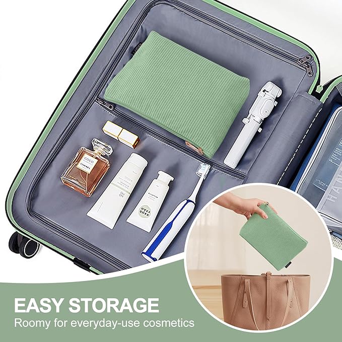 MAGEFY Small Makeup Bag, 2 Pcs Corduroy Makeup Bag for Purse Make Up Organizer Bag Mini Pouch with Slip-in Pockets Aesthetic Preppy Stuff - Green