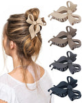 4 PCS Bow Hair Clips Bow Claw Clip for Women, Large Hair Claw Clips for Thin Thick Long Hair Cute Nonslip Bows (Black+Grey+Dark Brown+Light Brown)