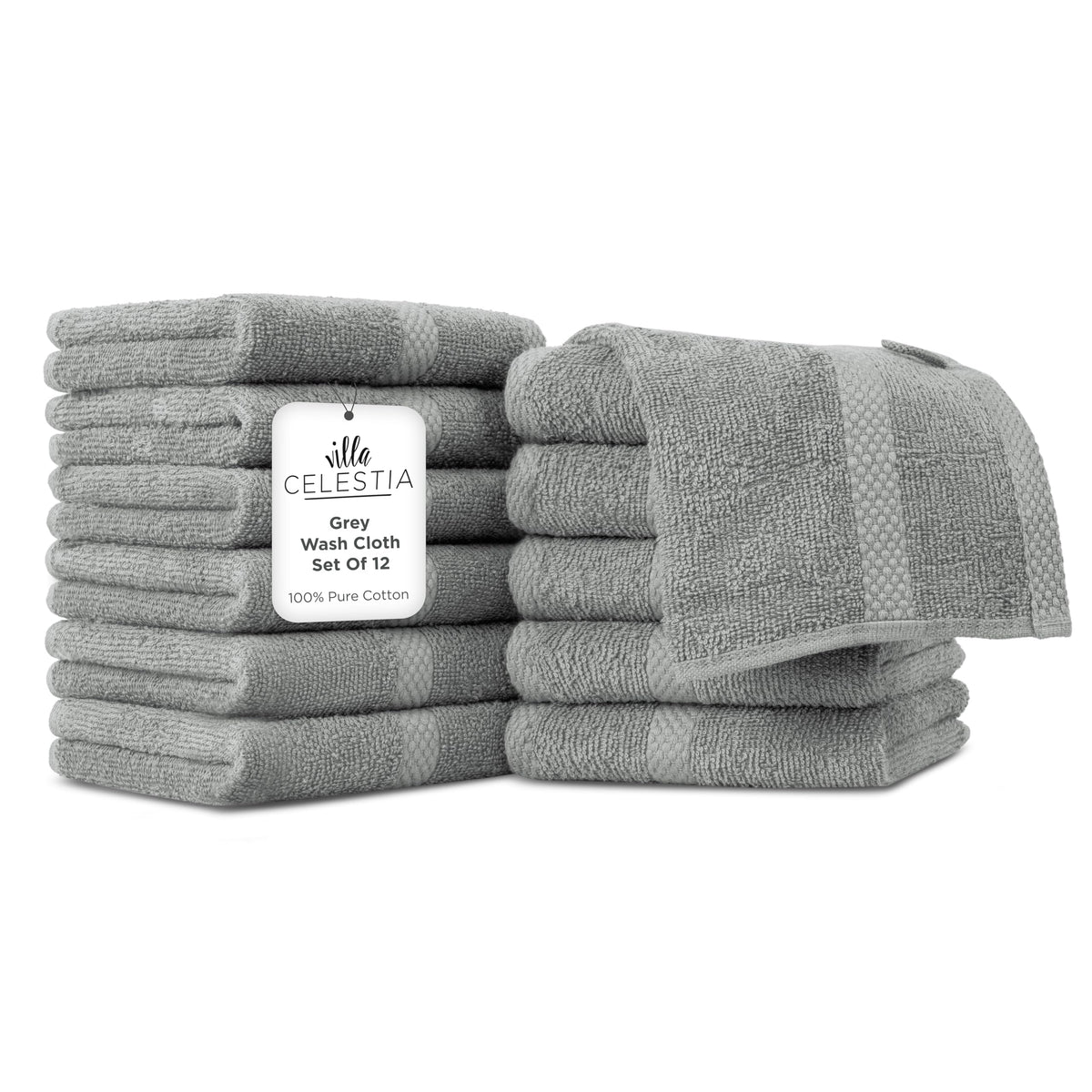 Villa Celestia Cotton Hand Towels Set of 4, 16 x 28, Oeko-TEX Certified, Quick Dry, Sage
