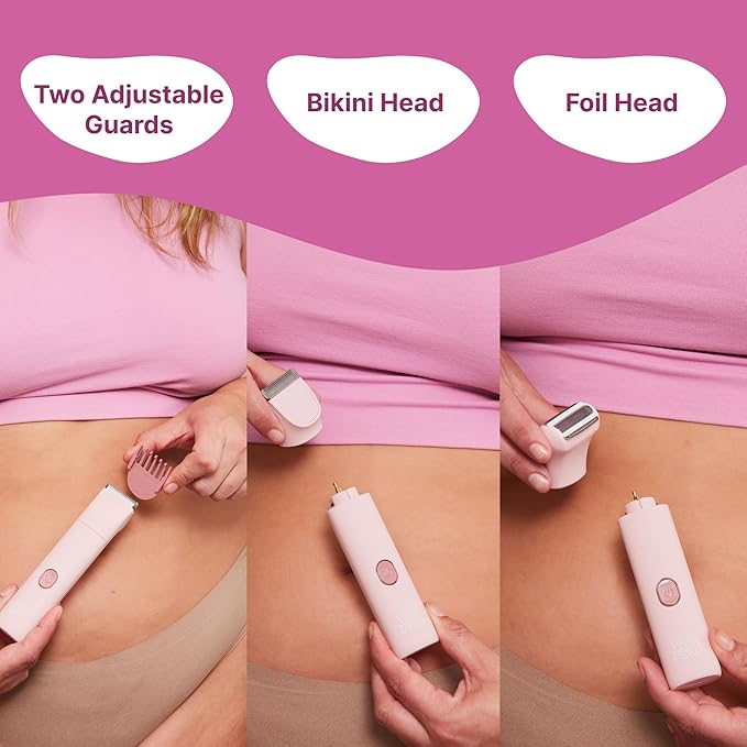 HAPPY CURVES Smoothie Bikini Trimmer - Electric Razor for Women, Waterproof Hair Groomer with Adjustable Guards, Personal Shaver for Pubic Hair, Ladies Intimate Shaver and Body Trimmer (Berry 1.0)