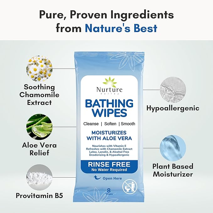 Nurture Rinse Free Bathing Disposable Adult Wipes w/Aloe - Waterless Care
