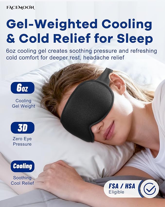 3D Cooling Gel Weighted Eye Mask for Puffy Eyes & Sleeping, Fsa Eligible Items Hsa, 6oz Gel-Weighted Blackout Sleep Mask, No Eye Pressure, Cold Relief for Migraines, After Surgery & Travel