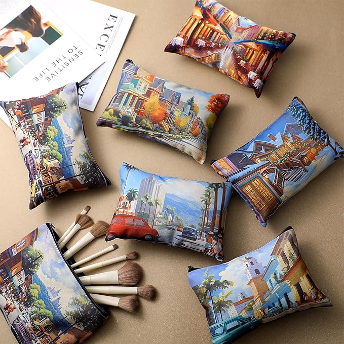 Sweetude 12 Pcs Colorado Makeup Bags Bulk Colorado Gifts Canvas Cosmetic Pouch Bags with Zipper City Scenery Portable Waterproof Roomy Travel Toiletry Organizer Storage Beauty Pouch for Women Gifts
