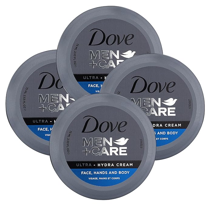 Dove Men+Care Ultra Hydra Cream, Face, Hands and Body care, All Skin Types, 4-Pack of 2.53 Oz Each