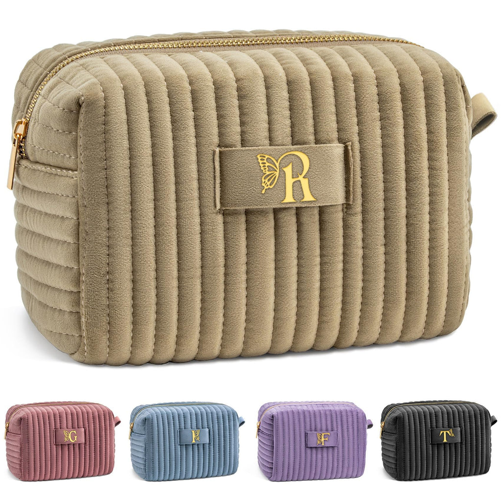 COSHAYSOO Sister Birthday Gifts for Women Best Friend Bestie Friendship Fashion Makeup Bag Make Up Cosmetic Pouch Travel Size Toiletries Skin Care Essentials Organizer Velvet Initial Letter R