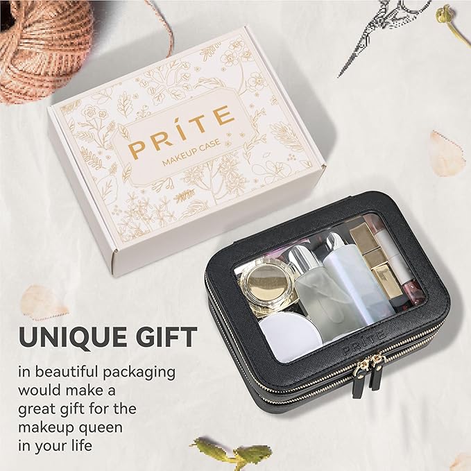Prite Double Layer Clear Makeup Bag Travel Cosmetic Organizer for Women
