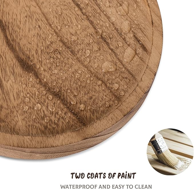 Round Decorative Tray Wood Bathroom Counter Organizer Farmhouse Kitchen Decor Wooden Riser for Soap Dish, Perfume, Candle, Sponge, 11" - Brown