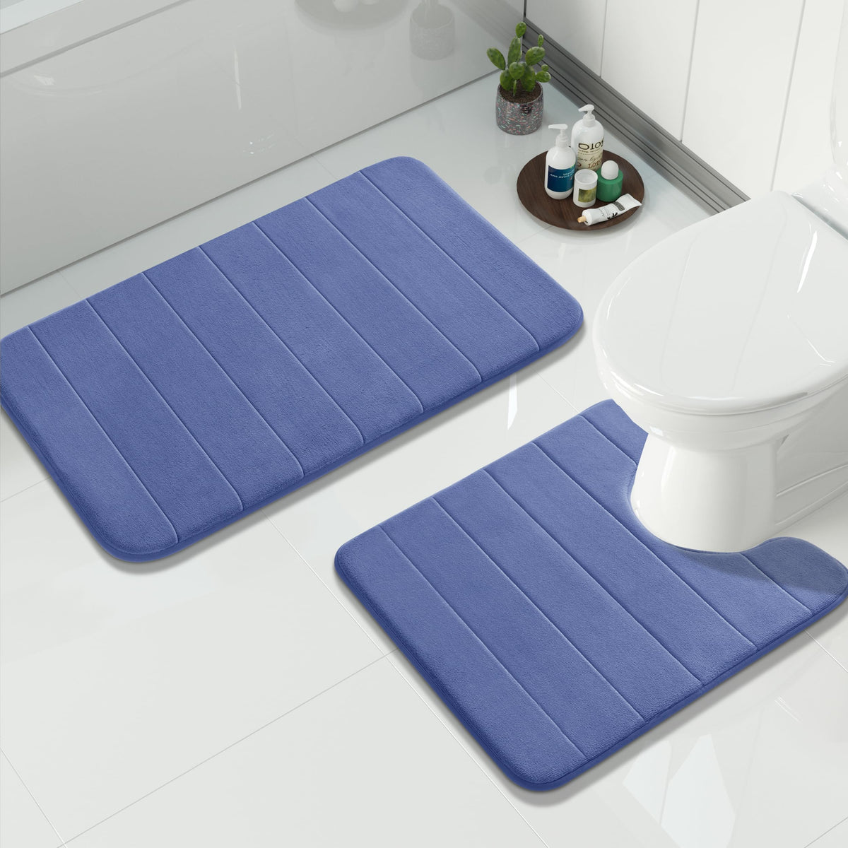 Yimobra Memory Foam Bathroom Mat Set, 24 x 17 & 24 x 20 in, Navy Blue