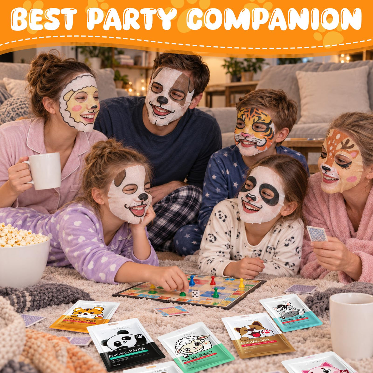 Beenefits 7 Packs Cute Animal Character Design Facial Masks, Deep Hydrating Spa Masks for All Skin Types, Gift for Kids' Birthday Party, Girl's Night, Enjoy Skincare Life