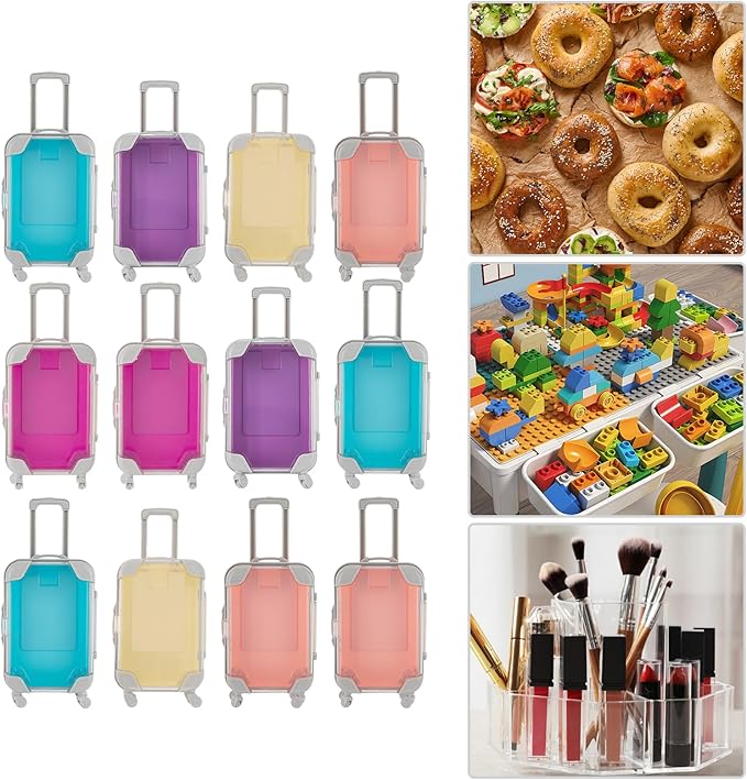 DMSIDN 12-Pack Mini Suitcase Party Favor Boxes - Colorful ABS Luggage-Style Storage for Candy, Jewelry & False Eyelashes - Cute Travel-Themed Gift Boxes for Weddings, Birthdays & Showers