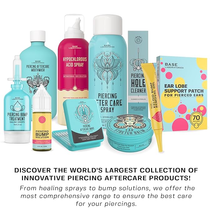 Base Labs Piercing Bump Aftercare Kit - Piercing Bump Solution - Keloid Bump Removal Oil (.5 oz) Plus Hypochlorous Acid Spray for Piercing Aftercare (8oz) - Piercing Bump & Keloid Treatment Duo