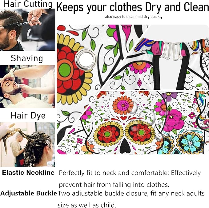 visesunny Barber Cape Sugar Skull With Flower Polyester Hair Cutting Salon Cape Apron Anti-Static Haircut Shaving Cloth Beard Shaving Bib Hairdressing Cape