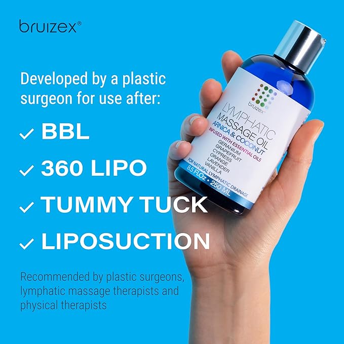 Lymphatic Drainage Massage Oil for Massage Therapy - Arnica & Coconut Oil for Post Surgery Recovery & Lymphatic Drainage Massager, Liposuction, 360 Lipo, BBL, Tummy Tuck Procedure,Moisturizing -8.5 Oz