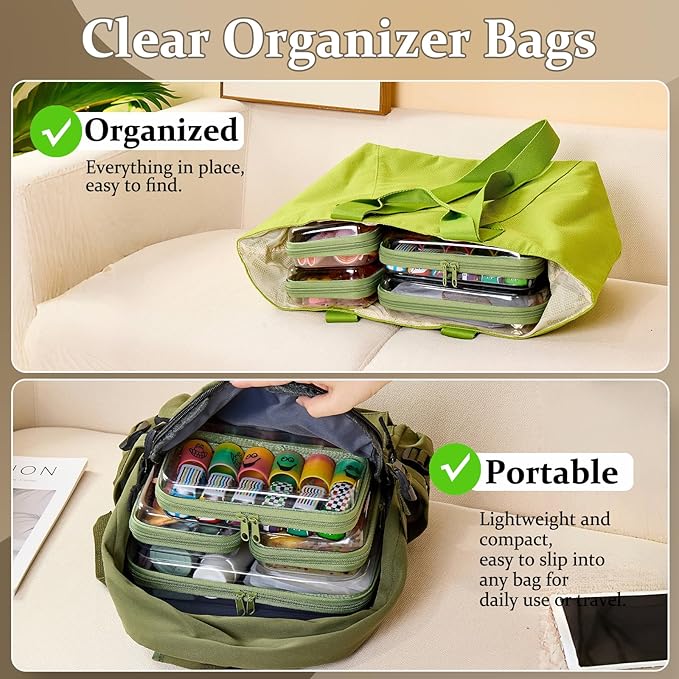 WELPIRT 4 pcs Clear Zipper Pouches,Hard Shell Zipper Case, Toiletry Bag for Travel, CLear Diaper Bag, Toiletry Pouch, Travel Organizer, Cosmetic Bag,Toy Storage Bins (M+3S) (Mint Green)