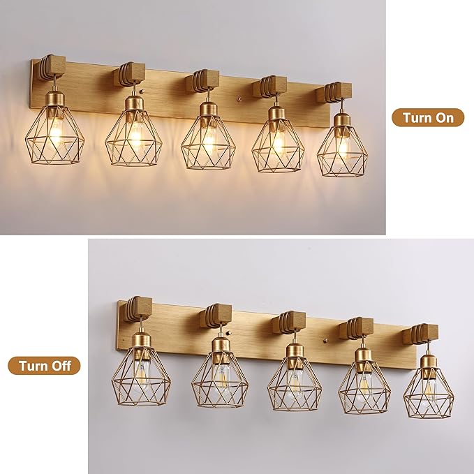 maesta Bathroom Gold Vanity Light Fixtures, 5-Light Gold Bathroom Light Fixtures Over Mirror, Sconces Wall Lighting with Elegant Metal Lampshade for Living Room, Bedroom, Hallway