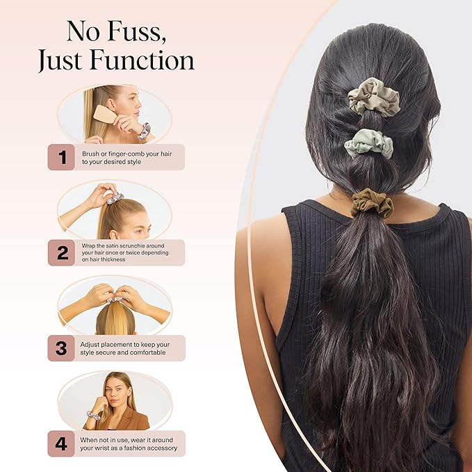 Kitsch Scrunchies for Women - No Crease Hair Ties for Girls | Scrunchies For All Hair Types and Textures, Perfect for Day or Night - Moss Green, 5 Pcs