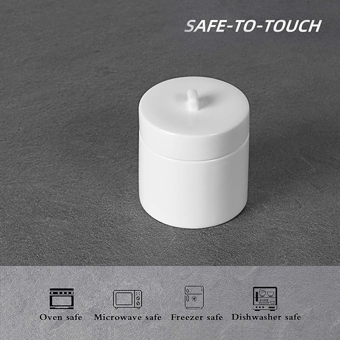 LEETOYI Ceramic Cotton Swabs Holder Organizer with Lid,Storage Canisters for Swabs,Cotton Balls,Makeup Sponges, Hair Ties,Bath Salts, and Easy To Clean (White)