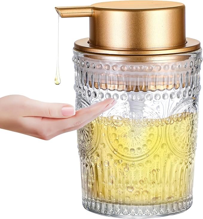 MKLZ 8 Oz Glass Dish Soap Dispenser, Hand Liquid Bottle with Gold Pump