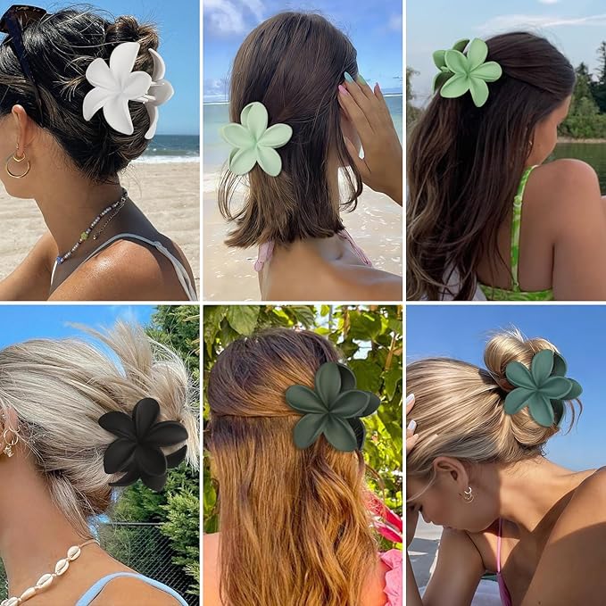 Sisiaipu Flower Hair Clips for Women 6 Pcs Hawaiian Large Claw Clips Plumeria Medium Hair Claw Clips for Thick Thin Hair Hibiscus Tropical Beach Hair Accessories for Women Girls and Girls (Green)