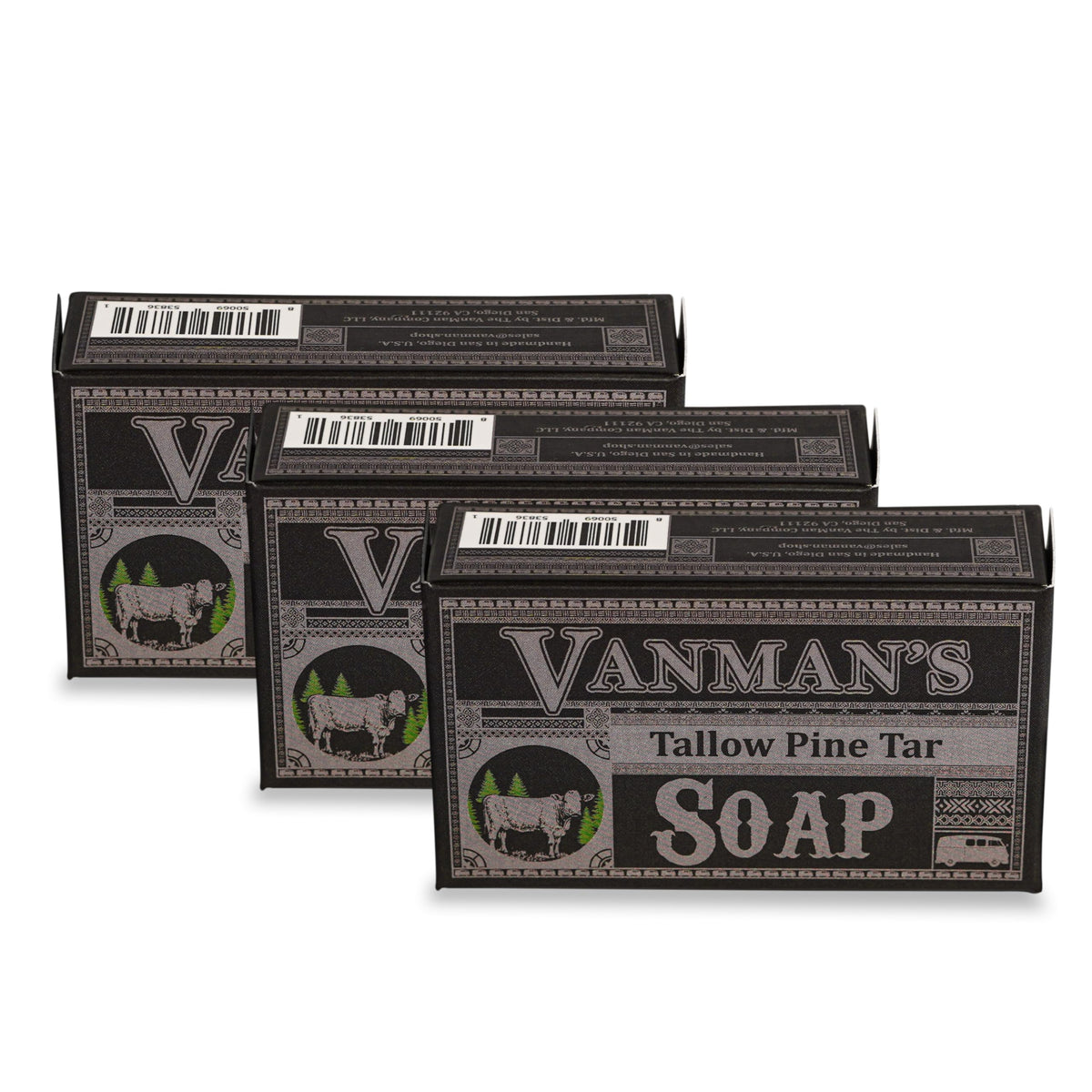VanMan Tallow & Pine Tar Soap Bar – Grass-Fed Beef Tallow with Organic Oatmeal, Charcoal & Essential Oils – Exfoliating Face & Body Soap, 3.8oz - 1 Pack