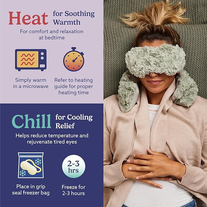 warmies Microwavable Eye Mask for Warmth & Comfort - Heat & Cooling Eye Compress for Dryness Relief - Weighted & Heated Lavender Sleep Mask for Calming Relaxation - Curly Sage