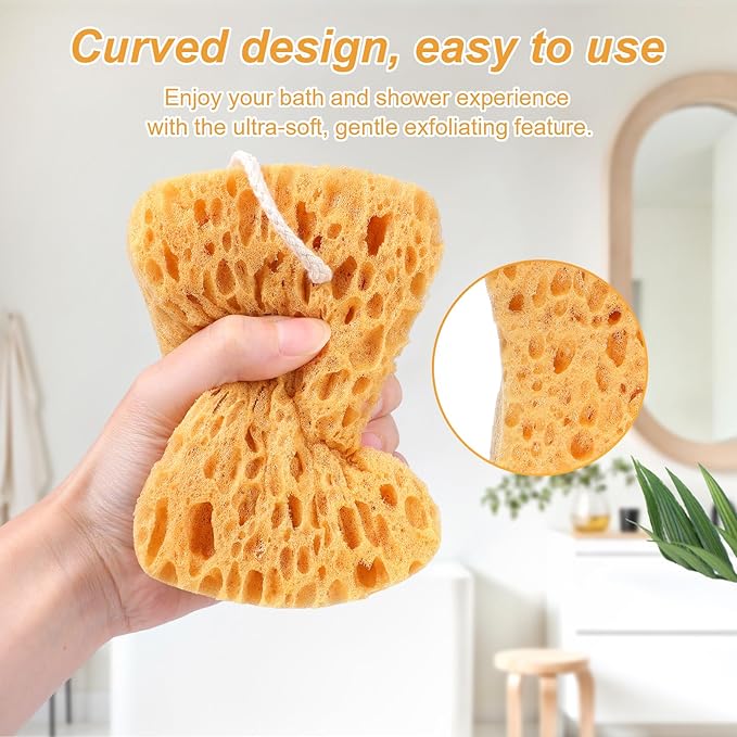 2PCS Bath Sponge, Larger Shower Sponges Natural Sponge Ultra Soft Exfoliating Shower Sponges Honeycomb Dense Foam for Women Men Sensitive Dry Skin