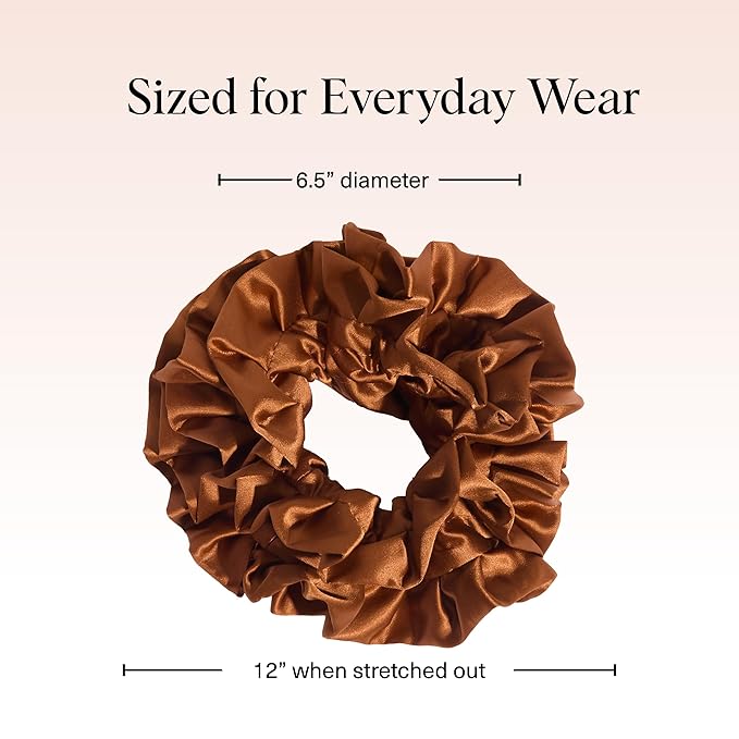 Kitsch Recycled Satin Ruffle Scrunchie – Gentle Hair Scrunchie for Women, Eco-Friendly Hair Tie No Damage, Stylish Ponytail Holder - Camel