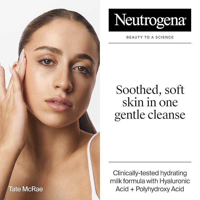 Neutrogena Hydro Boost Face Wash Soothing Milk Cleanser, Fragrance Free Hydrating Facial Cleanser With Hyaluronic Acid, Sensitive Skin Face Wash & Makeup Remover, 7.8 Fl Oz