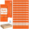 Threlaco 300 Pcs 60 Pack Body Wipes for Adults Bathing No Rinse Individually Wrapped Shower Wipes Washcloth with Aloe Cleansing Body Wash Cloths Disposable Bulk Deodorant Homeless(Orange Background)