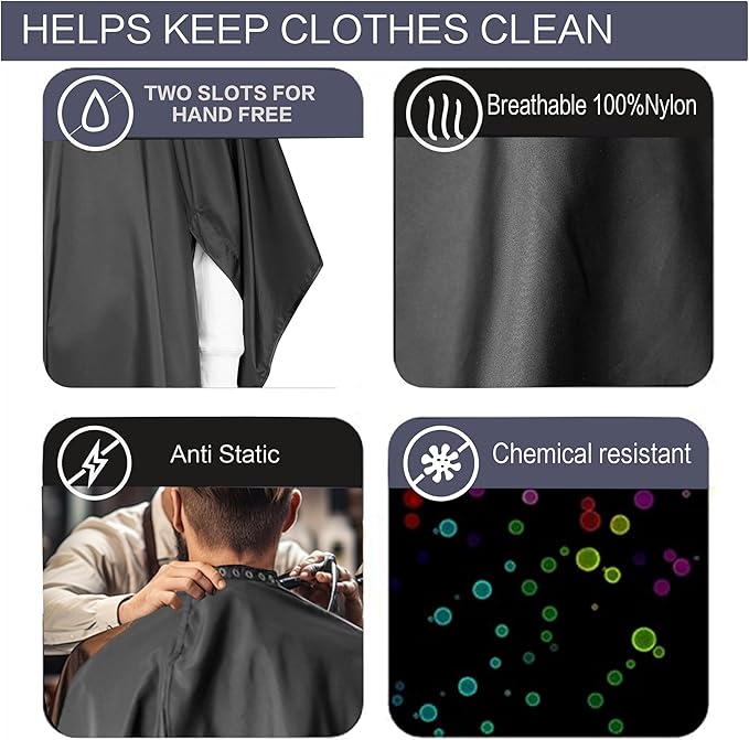 Salon Professional Barber Cape with Multi Position Snap Closure Hair Cutting Kits Thin Hairdressing Capes for Unisex 47” * 56”