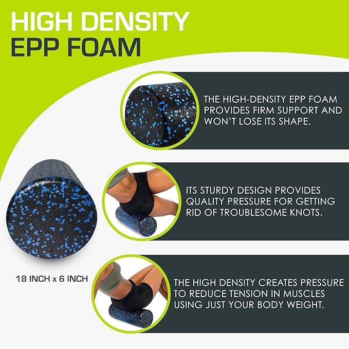 ProsourceFit High Density Foam Rollers Long, Firm Full Body Athletic Massage Tool for Back Stretching, Yoga, Pilates, Post Workout Muscle Recuperation