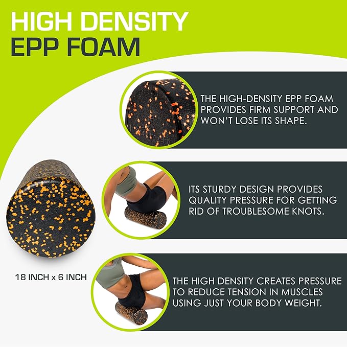 ProsourceFit High Density Foam Rollers Long, Firm Full Body Athletic Massage Tool for Back Stretching, Yoga, Pilates, Post Workout Muscle Recuperation