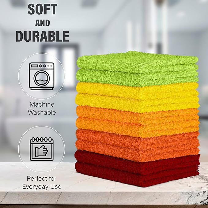 DecorRack 100% Cotton Washcloths 12x12 in, Assorted Set 2 (10 Pack)