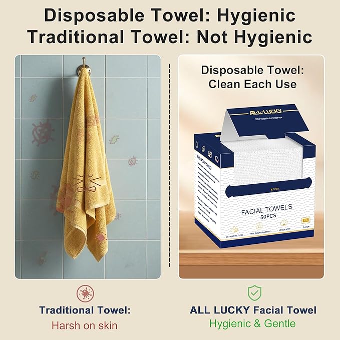 Face Towels, XL Facial Dry Towels 10x12 Inch, Biodegradable Disposable Face Wipes for Makeup Remover, Skincare & Face Cleansing, Lint-Free (100 Count)