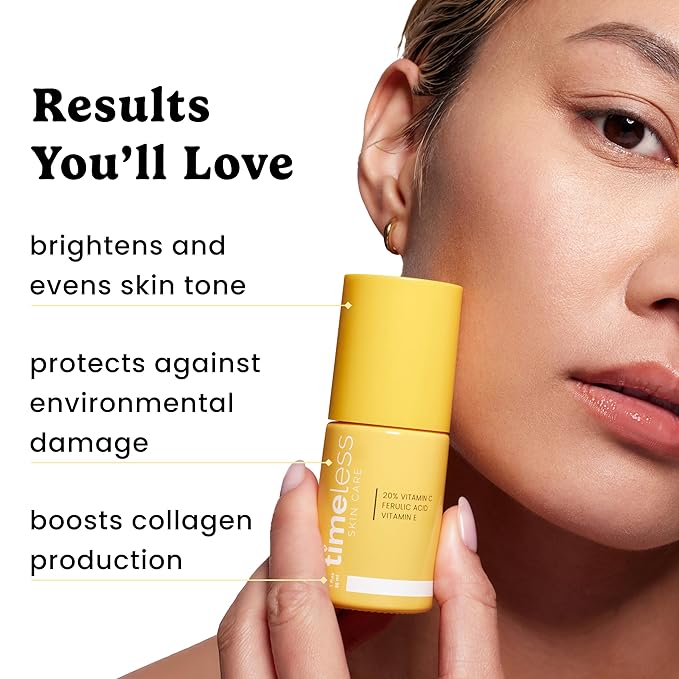 Timeless Skin Care Vitamin C Serum with Vitamin E & Ferulic Acid - Brightening Serum - for Oily & Dry Skin - Fragrance-Free - 4 oz