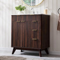 T4TREAM 30" Fluted Bathroom Vanity with Ceramic Sink Combo，Freestanding Modern Bathroom Storage Vanity Cabinet with 2 Soft Closing Doors & 3 Drawers，Wood Grain Texture，Metal Handle，Dark Walnut