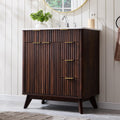 T4TREAM 30" Fluted Bathroom Vanity with Ceramic Sink Combo, Dark Walnut