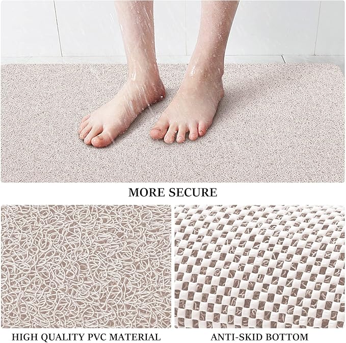 LuxStep Shower Mat Bathtub Mat,24x16 inch, Non-Slip Bath Mat with Drain, Quick Drying PVC Loofah Bathmat for Tub,Shower,Bathroom (Phthalate Free,White)