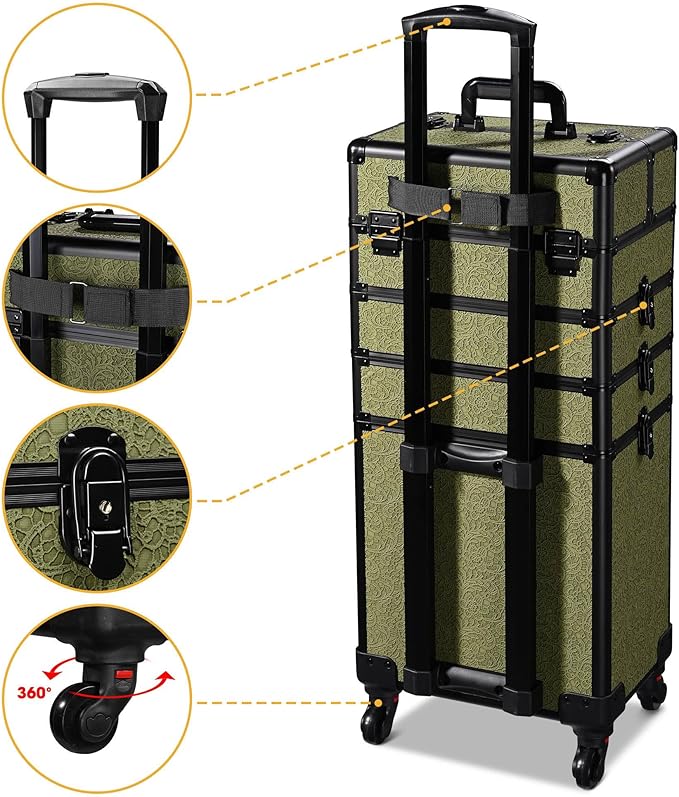 BYOOTIQUE 3-Piece Rolling Makeup Train Case on Wheels Travel Makeup Artist