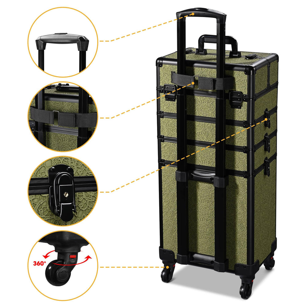 BYOOTIQUE 3-Piece Rolling Makeup Train Case on Wheels Travel Makeup Artist