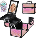 GALHUBIS Makeup Case Organizer,Makeup Train Case, Trays Cosmetic Box Portable, Profesional for Salon Barber,Black Bright Pink