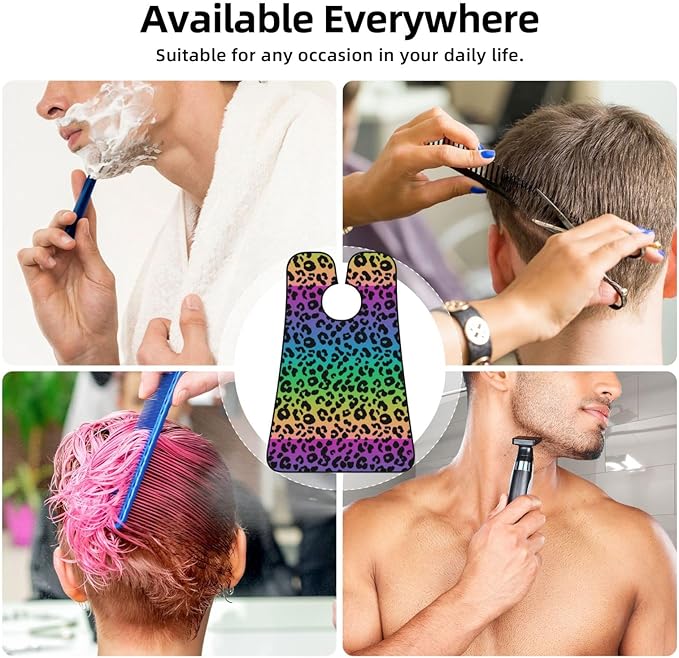 Waterproof Grooming Apron, Non-Stick Beard Bib with Suction Cups, for Colorful Cheetah Leopard Animal Print Rainbow