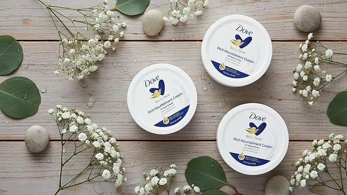 Dove Nourishing Body Care, Face, Hand, and Body Rich Nourishment Cream for Extra Dry Skin with 48-Hour Moisturization, 3-Pack, 5.07 Oz Each Jar