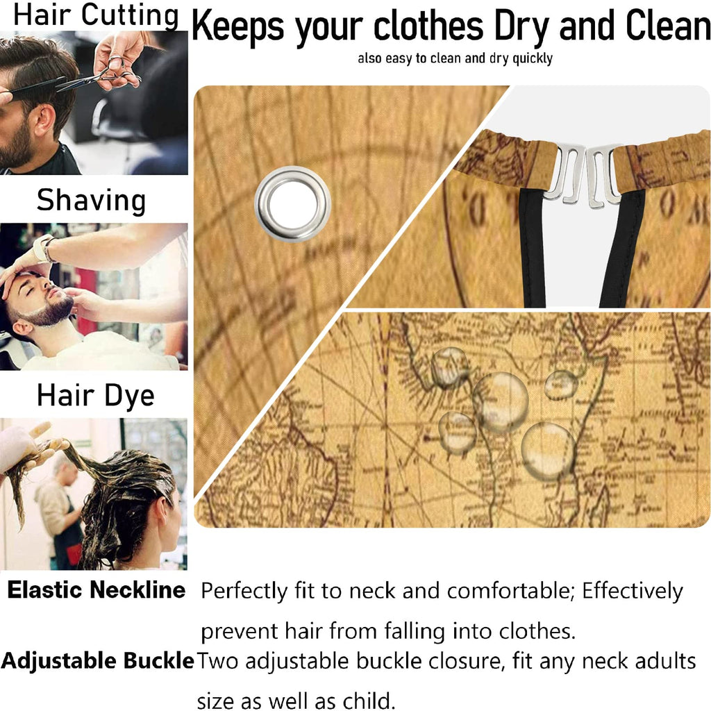 visesunny Barber Cape Retro Style World Map Polyester Hair Cutting Salon Cape Apron Anti-Static Haircut Water-Resistant Shaving Cloth Beard Shaving Bib Hairdressing Cape