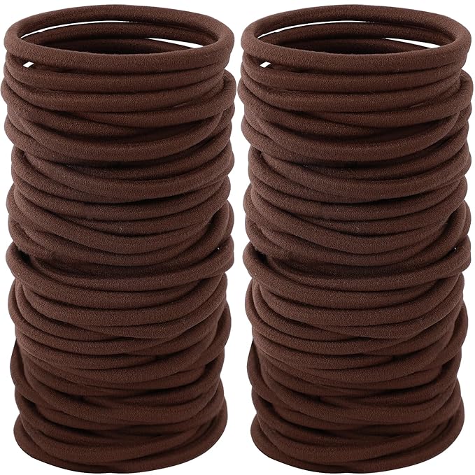 Sderoq 100PCS Hair Bands, 4MM Large Ponytail Holders, Brown - 2 Inch in Diameter Rubber Bands for Medium to Thick Hair, Curly Hair, Women or Girls