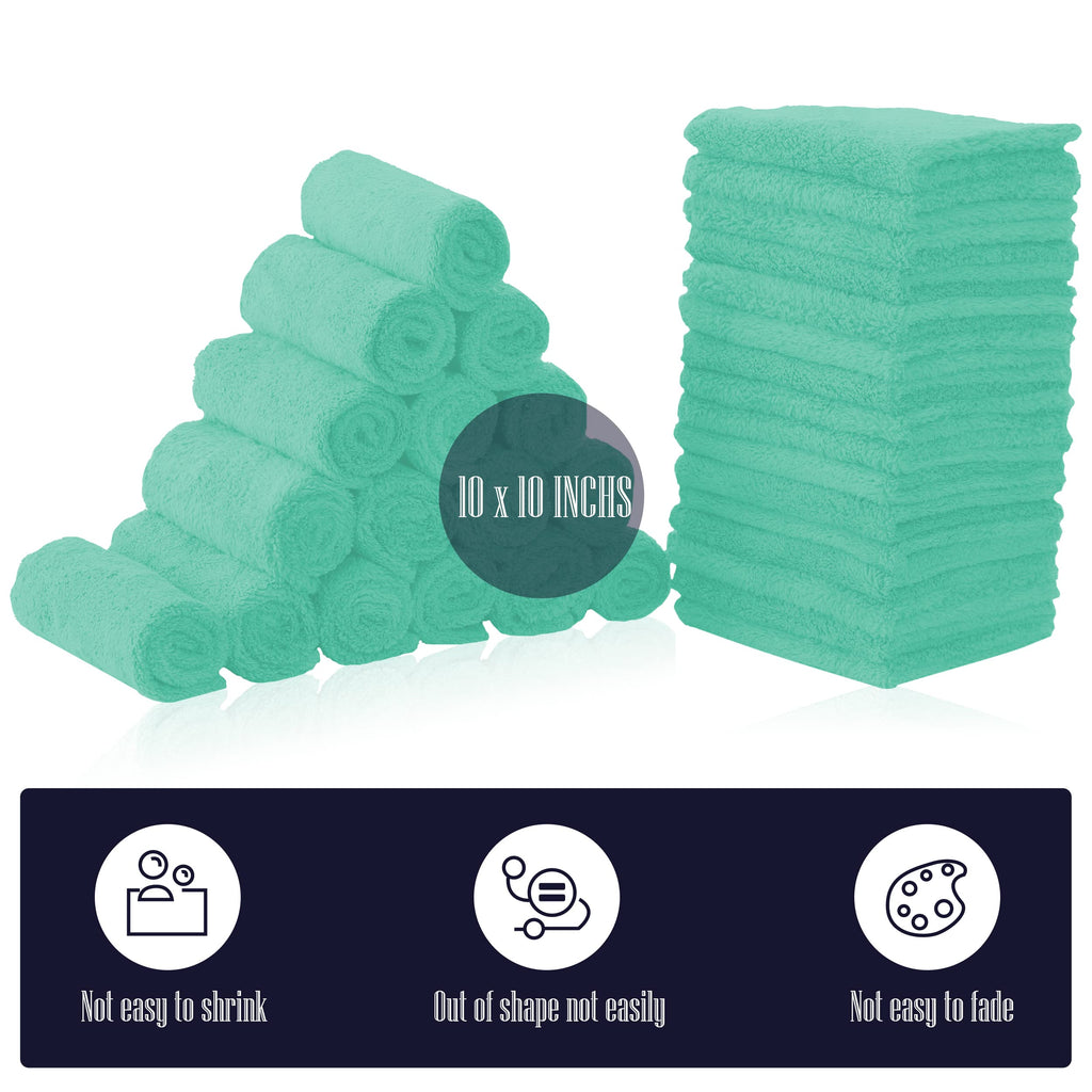32 Pack Baby Washcloths - 10x10 Inch, Coral Fleece - Extra Absorbent and Soft Wash Clothes for Newborns, Infants and Toddlers - Suitable for Sensitive Skin and New Born - Baby Shower - Aqua Green